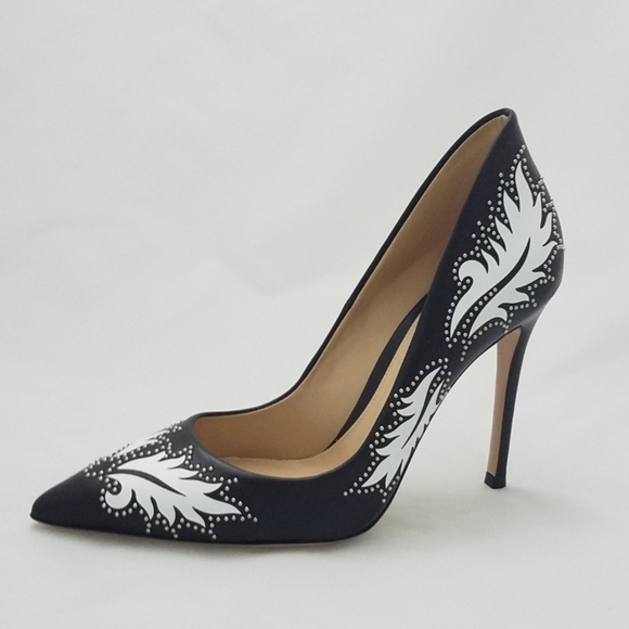 Gianvito Rossi Shoes - Gianvito Rossi Black and White Leaf Design Heels
